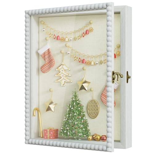 Love-KANKEI Shadow Box Frame 11x14, Deep Large Shadow Box Display Case with Unique Beads Door and Glass Window, Wood Memor...