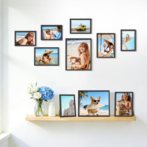 DUENPY 15 Pack Picture Frames Collage Wall Decor, Black Frame Set with 3pcs 8x10, 6pcs 5x7, 6pcs 4x6 for Gallery Display, ...