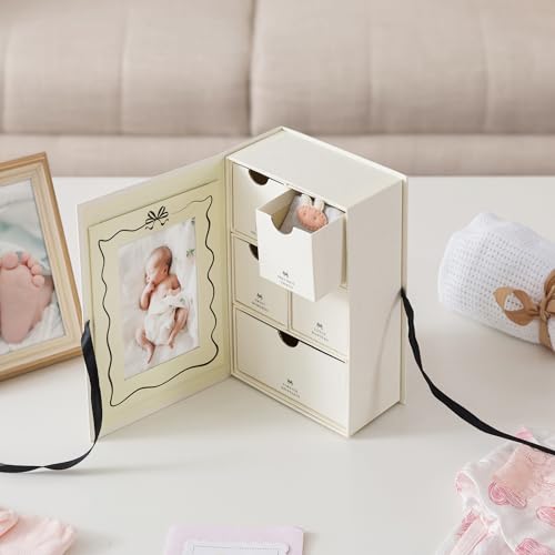 Soul & Lane Baby Keepsake Box with 5 Compartments, Baby Memory Box with Photo Frame, Newborn Storage Organizer for Girl an...