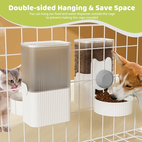 Hanging Cage Automatic Small Pet Food Bowl Water Bottle Dispenser, 1L Auto Gravity Pet Feeder and Waterer Set Kennel Feedi...