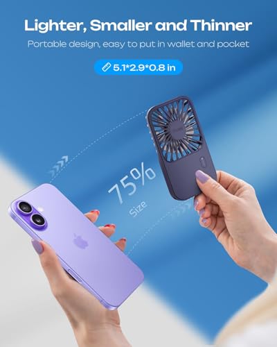Otlonpe Rechargeable Mini Portable Handheld Fan, Small Personal Battery Powered Handheld Portable Fans for Hand Held Deskt...