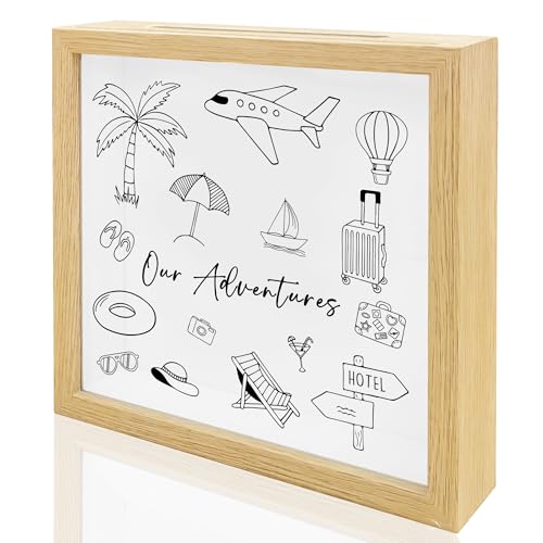 8''x8'' Adventure Travel Shadow Box - Travel Ticket & Photos Shadow Box With Slot - Keepsake Memory Boxes for Adventure Co...