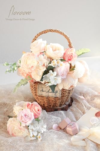 Floroom Blush Cream Artificial Flowers Fake Roses Peonies Dahlia and Greenery Combo Box Set for DIY Wedding Bouquets Brida...