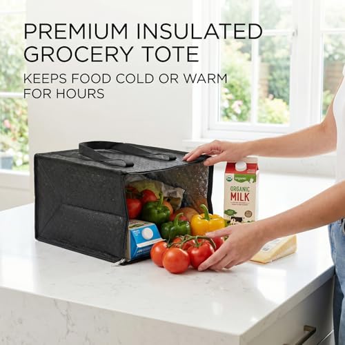GZGTUU 4 Pack Leakproof Insulated Grocery Bags, Reusable Thermal Tote with Zipper Top, Foldable Cooler Bags Insulated for ...