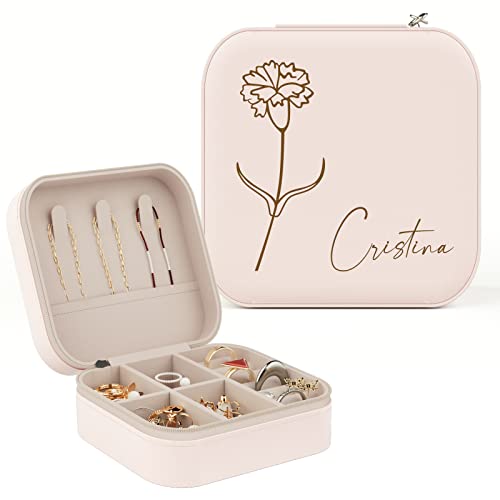 iDIY Ships Next Day, Bridesmaid Gifts Personalized Jewelry Box Custom Jewelry Organizer with Birth Flower & Name, Customiz...