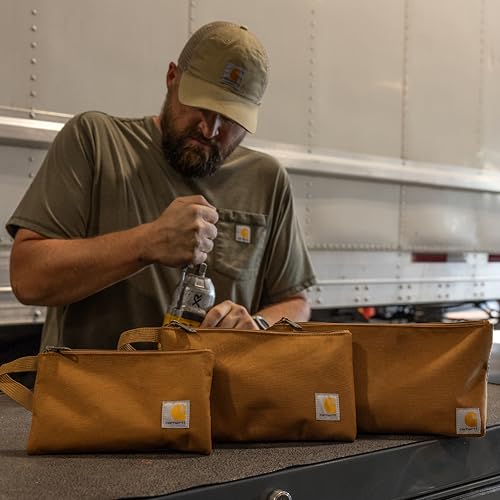Carhartt Utility Zipper Pouch Set, Durable Water Repellent Organizers Sold in Sets of Three, Carhartt Brown