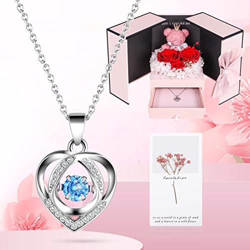 ADDWel Preserved Real Red Rose with 925 Sterling Silver Necklace & Bear, Romantic Mother's Day, Anniversary, Birthday Gift...