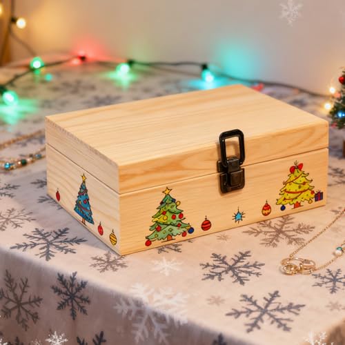 LuckyZoo77 Wooden Box 8.26x6x3 Inch – Small Natural Wood Box for Crafts and Storage, Unfinished Wood Box for DIY Decoratio...