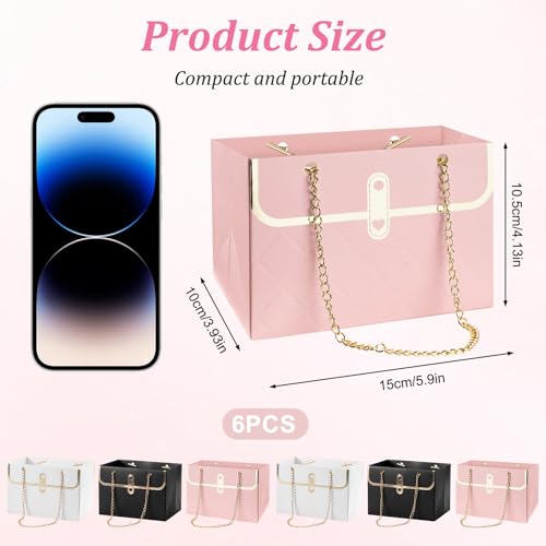 BQMEZRNUS 6 Pcs Flower Paper Gift Bags with Metal Chain, Bouquet Storage Box, Portable Florist Handbag for Wedding, Valent...