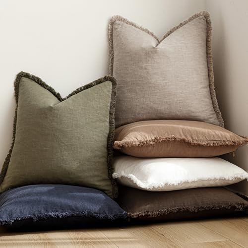 Foindtower Decorative Linen Fringe Lumbar Throw Pillow Covers Boho Farmhouse Cushion Cover with Tassel Soft Accent Pillowc...