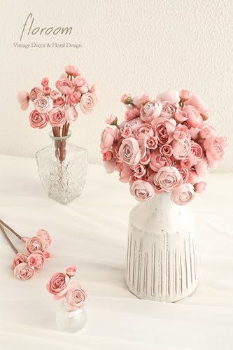 Floroom Ranunculus Artificial Flowers 18 Pcs Dusty Rose Faux Silk Mini Ranunculus Bulk Fake Wedding Filler Flowers for DIY...