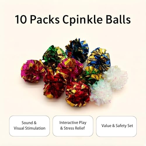 LASOCUHOO Cat Toys, 30 Packs Interactive Cat Toy Pack Including Cat Crinkle Balls, Cat Sparkle Balls, Spiral Springs for K...