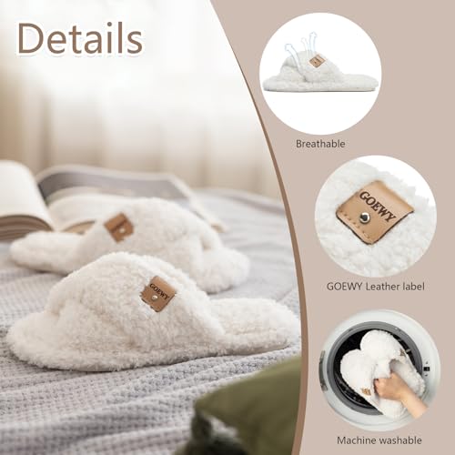 GOEWY Fuzzy Open Toe Slippers for Women Indoor and Outdoor with Memory Foam Cozy Cross Band Women's Slipper Cute Soft Hous...
