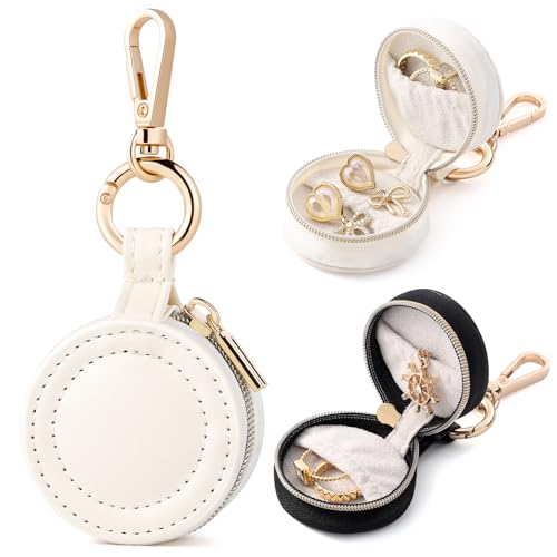 Oranllow 2 Pcs Portable Jewelry Ring Holder Box with Keychain, Small Jewelry Storage Box Case Travel Ring Earring Stud Nec...