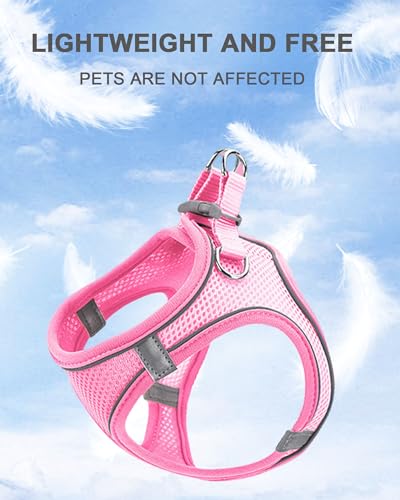 JUFOO XXXS Pink Soft Mesh Dog Harness and Leash Set,No Escape Puppy Harnesses for Training Walking， Reflective Adjustable ...