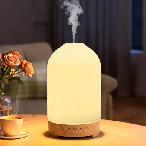 200ml Ultrasonic Essential Oil Diffuser,Aromatherapy Diffuser with 9 Color,2h/4h/6h Time,Ceramic Diffuser Oil Machine,Auto...