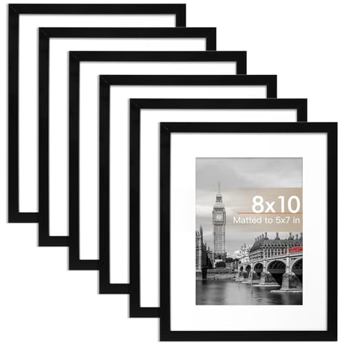 Fixwal 8x10 Picture Frame Set of 6 with Shatter Resistant Plastic Glass, Thin Border and Light Weight Photo Frames for Wal...