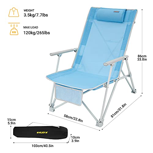 #WEJOY High Back Beach Chairs Portable Low Folding Beach Chair for Adults with Armrest,Headrest for Outdoor Lawn Festival ...