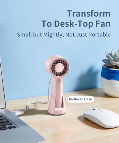 KinYiLO Mini Portable Fan, 3 Speed Handheld Fan with Desktop Base, Rechargeable Battery Powered Lightweight & Small Powerf...