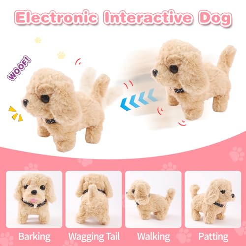 Volmop 14PCS Dog Toys for Kids, Walking Barking Electronic Interactive Plush Puppy Toy with Carrier and Accessories, Pet C...