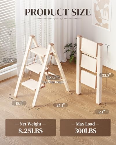 GameGem 3 Step Ladder, Folding Step Stool with Wider Pedal, Anti-Slip Feet & Non Slip Stripes, Aluminum Sturdy Material, 3...