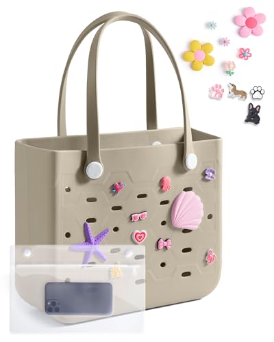 BAGSMART Beach Bag for Women, Water-resistant Rubber Tote Bag, Sandproof Vacation Essentials for Summer Swim Cruise Pool