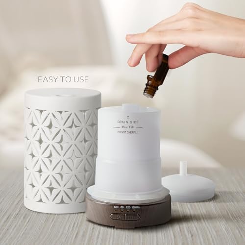 Earnest Living Essential Oil Diffuser for Home White Ceramic 100ml Aromatherapy Diffuser with 4 Timers 7 Night Lights and ...