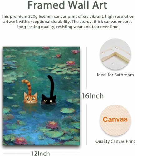 Funny Cat Canvas Wall Art Impressionist Water Lily Painting Picture Wall Decor Modern Cute Animal Lover Poster Print Artwo...