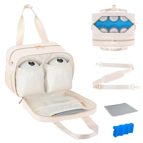 PIIOSER Breastmilk Cooler Bag with Ice Pack, Fits 6 Baby Bottles Up to 9 Ounce, Insulated Bottle Travel Bags with Shoulder...