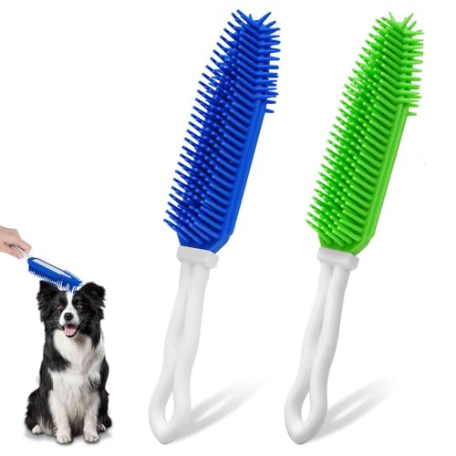 BRILLIRARE 2 Pack Dog Grooming Bath Brush, Premium Soft Silicone Pet Brushes with Handle, Shampoo Soothing Comb for Wet Dr...