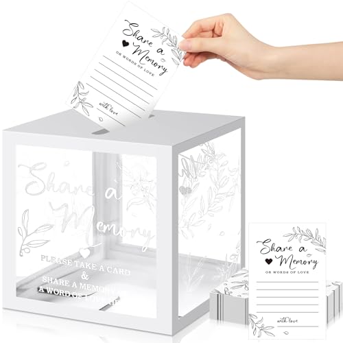 Pajean 50 Pcs Greenery Share a Memory Card for Celebration of Life Memory Cards Box with Transparent Windows Memory Box fo...
