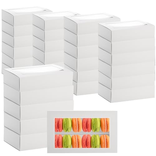 Dicunoy 30 Pack Macaron Boxes for 12, Macaron Gift Box, White Bakery Boxes with Clear Window, Cookie Packaging Box for Str...