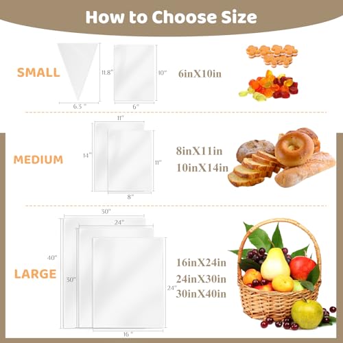 WIKDAY Clear Gift Bags 10 PCS 24x30 Inches Large Cellophane Wrap for Gift Baskets Wrapping Plastic with Ties for Gift Givi...