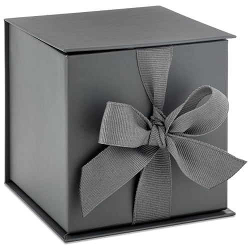 Hallmark Small Gift Box with Bow and Shredded Paper Fill (Gray 4 inch Gift Box) for Weddings, Graduations, Birthdays, Fath...
