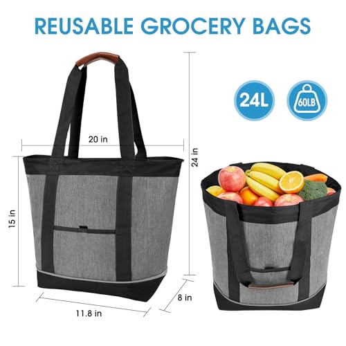 Insulated Cooler Bag, Reusable 30 Cans Insulated Bag, Soft Portable Grocery Bags for Shopping Food Travel Beach Camping