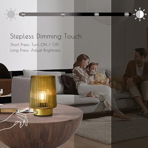 ULAROOM Cordless Lamp Rechargeable Battery Operated lamp, Glass Small Table lamp - Portable Dimmable Brightness Touch Wire...