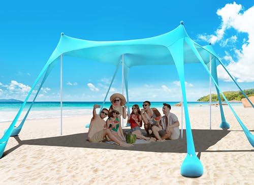 Osoeri Beach Tent, Camping Sun Shelter UPF50+ with 8 Sandbags, Sand Shovels, Ground Pegs & Stability Poles, Outdoor Shade ...