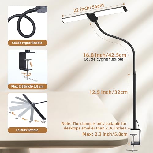 Motumen Led Desk Lamp for Home Office, Eye-Care Architect Light with Clamp, Smart Double Head Computer Monitor Table Clip ...