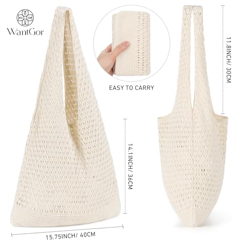 WantGor Crochet Bags, Beach Mesh Tote Bag Womens Shoulder Shopping Handbag Casual Travel Totes Bag Foldable Hobo Bags