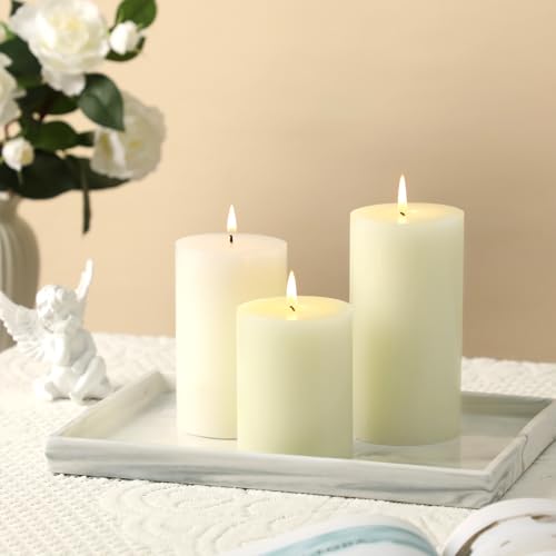 White Pillar Candles Set of 3 - Hand-Poured Unscented Candles, Smokeless Decorative Candles for Home, Set of 3 in Differen...