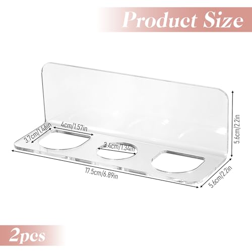 2 Pcs Acrylic Hair Brush Holder with 3 Holes Adhesive Bathroom Hair Tool Organizer Wall Mount for Curling Wands Straighten...