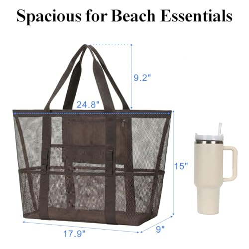 F-color Mesh Beach Bag - Large Beach Tote for Cruise Travel, Toys Pool Bags for Family Vacation Essentials