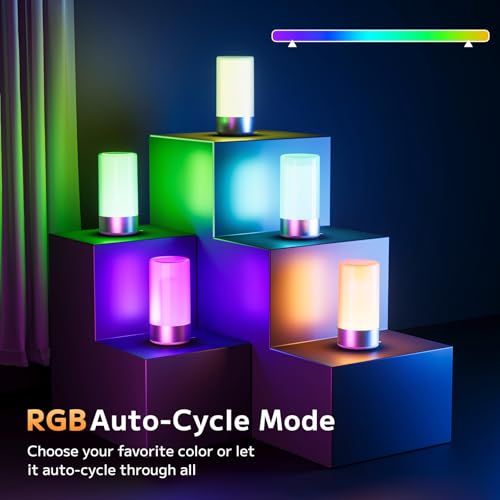 Famigreta Table Lamp, Bedside Touch Control Lamp for Bedroom 3 Level Dimmable Warm White Lights with 256 RGB Color Mode Mo...