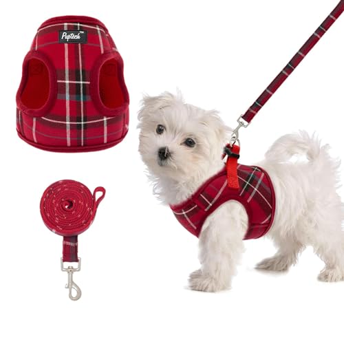 PUPTECK Soft Mesh Dog Harness and Leash Set Step-in Plaid Puppy Padded No Pull Vest Harness for XS Small Medium Sized Dogs...