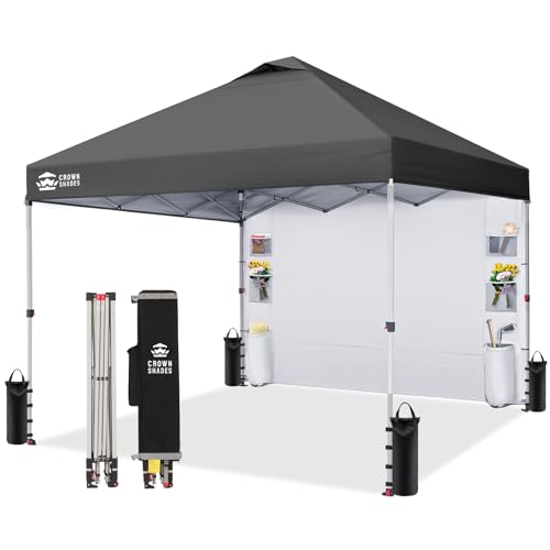 CROWN SHADES Canopy Tent 10x10 Pop Up Canopy Outdoor Shade with Pockets Sidewall, Easy Up Sun Shelter with One Person Set ...