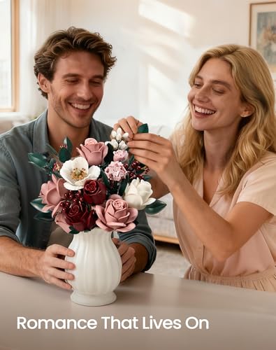 iATOM Pink Roses Flower Bouquet Building Set, Artificial Flowers Botanical Collection Kit for Adults Women & Men - Gift fo...
