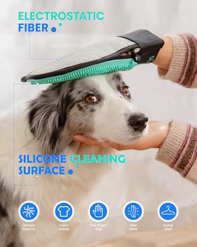 Cykurys Pet Hair Removal Glove for Dogs & Cats, 2-in-1 Double-Sided Pet Grooming Tool, Electrostatic Pet Hair Remover Glov...