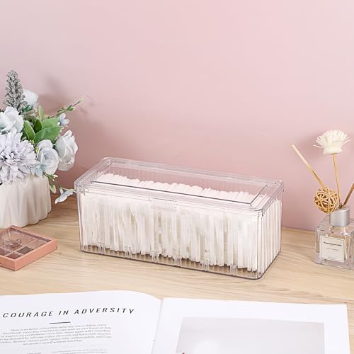 GUSHBIN Plastic Clean Pads Holder Rectangular Pad Dispenser for Makeup Desktop Organizer with Lid for Bathroom Vanity