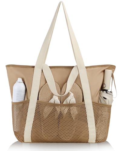 HOMESPON Beach Bag Large Waterproof Sandproof Tote for Women with Zipper and Mesh Pockets