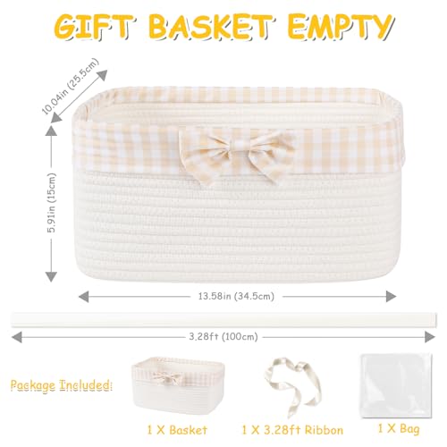 OIASKET Basket for Gifts Empty, Large Gift Basket 13L with Gift Bag and Ribbon, Woven Cotton Basket for Baby Showers, Birt...